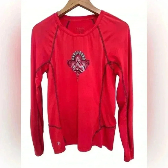 Athleta Rash Guard Long Sleeve Shirt. Women's Red  with Blue Front Graphic - Picture 1 of 8